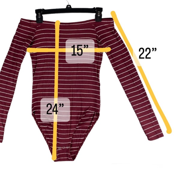 Hollister Long Sleeve Off Shoulder Burgundy Maroon Wht Stripe Leotard Bodysuit S - Picture 7 of 16